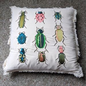 Beetles & Bugs Embroidered Throw Pillow